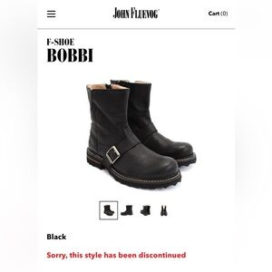 John Fluevog F Shoes Size 9.5-10 Bobbi Side Zip Black Ankle Boots DISCONTINUED
